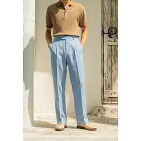 Men's Cotton Linen Dress Pants Casual Pants Streetwear Business Elegant Formal Style Casual White Pink Beige Solid Color Tailored Fit Long Inelastic