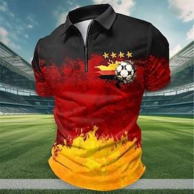2026 Soccer Cup Men's Football Germany Zip Polo Short Sleeve Polo Shirts Turndown Sportswear Casual Daily Beach Street Holiday 3D Print Spring  Summer Red