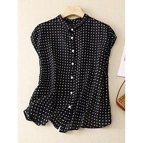 Women's Shirt Blouse Buttons Polka Dot Stylish Classic Modern Sleeveless Stand Collar Regular Tops Daily Holiday Going out Black Green Summer Spring
