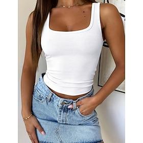 Women's Tank Top Sleeveless Shirt Tee Top Solid Color Fashion Classic Casual Sleeveless U Neck Regular Tops Daily Going out Weekend Black White Yellow Light Gr