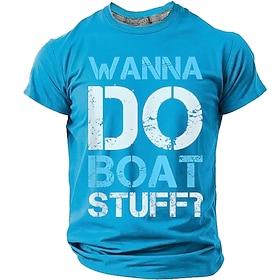 Men's Wanna Do Boat Stuff Retro Nautical Boating Distressed Graphic Regular Fit T Shirt Lake Beach Life Designer Clothing Apparel S M L XL XXL XXXL