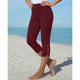 Women's Capri Pants Leggings Cozy Leggings Vacation Streetwear Basic Capris Natural Plain Elastic Waist Comfy Comfort Outdoor Stretchy Outdoor Vacation Street