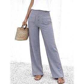 Women's Chinos Straight Elegant Vacation Fashion Full Length High Waist Plain Comfy Comfort Soft Micro-elastic Daily Outdoor Street Blue Navy-blue White Army G