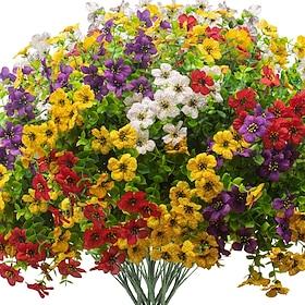 8 Bundles Artificial Fake Plants Flowers for Outdoor Spring Decoration, Faux Silk Colorful Violet UV Resistant Realistic for Outside Porch Patio Home Yard Gard