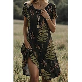 Episodic Drawing Women's Mini Dress Sundress T Shirt Dress Tee Dress Vacation Casual Going out Regular Fit Floral Graphic Short Sleeve V Neck Orange Brown Gree