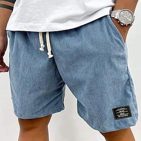 Men's Shorts Casual Shorts Corduroy Shorts Drawstring Pocket Plain Plain Comfort Breathable Knee Length Casual Outdoor Vacation Vacation Fashion Black White Mi
