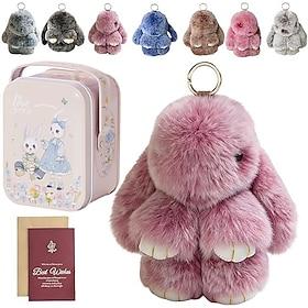 Bunny Keychain with Tin, Easter Cute Bunny Plush Keychain with Card, Handmade Soft Plush Rabbit Charms, Easter Basket Stuffer, Cute Easter Gift Key Chain for E