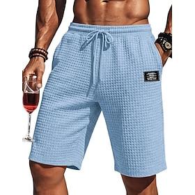 Men's Waffle Shorts Shorts Casual Shorts Pocket Elastic Waist Plain Comfort Breathable Knee Length Casual Outdoor Vacation Vacation Fashion Black White Micro-e