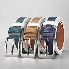 Men's Belt Pin Buckle Automatic Buckle Chrome PU Streetwear Contemporary Casual Leisure Color Block Navy Blue Brown Daily Business Formal Waist Belt