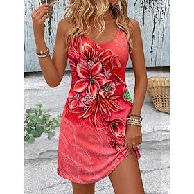 Women's Mini Dress Sundress A Line Dress Summer Dress Vacation Casual Boho Beach Party Wedding Slim Floral Graphic Sleeveless U Neck Blue Yellow Pink Red Summe