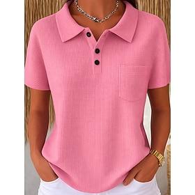 Women's Waffle Tunic Buttons Plain Vintage Stylish Classic Short Sleeve Crew Neck Long Tops Daily Blue Pink Orange Light Blue Summer Spring