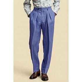 Men's Cotton Linen Dress Pants Casual Pants Casual Formal Neutral Fashion Classic White Pink Dark Navy Spring  Summer Pants Solid Color Regular Fit Long Micro-