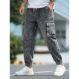 Men's Cargo Pants Joggers Trousers Casual Pants Acid Wash Pants Drawstring Elastic Waist Plain Comfort Full Length Casual Daily Outdoor Fashion Streetwear Gray