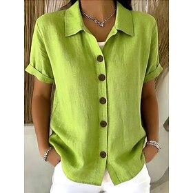 Women's Blouse Buttons Solid Color Stylish Casual Short Sleeve Shirt Collar Regular Tops Daily Blue White Pink Red Green Summer Spring Fall