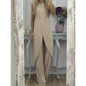 Women's Pants Sets Sleeveless Round Neck Plain Ruched Patchwork Elegant Fashion Streetwear Casual Daily Outdoor Black Light Green Red Summer Loose Fit