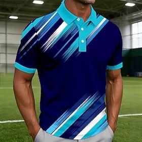 Men's Geometic Line Polo Shirts Short Sleeve Polo Shirts Collared Shirts Casual Athleisure Buttons Summer Spring Blue Lake blue Green