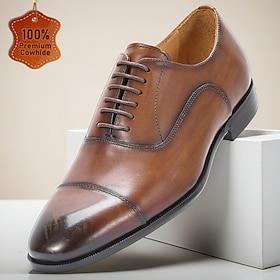 Men's Premium Leather Cap Toe Dress Shoes – Genuine Cowhide, Sleek Formal Design, Comfortable Fit for Men, Perfect for Office, Weddings, Parties and Special Oc