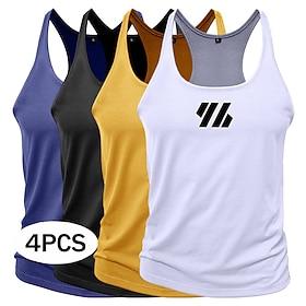 4PCS Men's Tank Top Vest Sleeveless Shirt Gym Muscle Tee Sleeveless U Neck Scoop Neck Summer Plain Fashion Sporty Classic Multi-Pack Casual Gym Athletic White