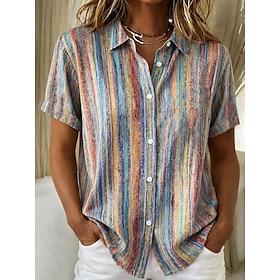 Women's Shirt Short Sleeve Graphic Geometric Striped Vintage Tropical Stylish Shirt Collar Regular Tops Daily Sage Green Pink Purple Orange Green Summer Spring