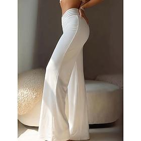 Women's Wide Leg Trousers Dress Pants Vacation Fashion Streetwear Full Length High Waist Plain Wide Leg Elastic Waistband Comfort Soft Breathable Stretchy Dail