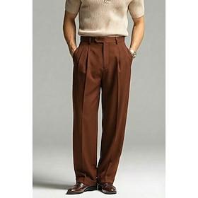 Men's Linen Dress Pants Pleated Relaxed Fit β Summer Lightweight Casual Trousers, Wide Leg Straight Pants, Available in Brown, Navy, Beige