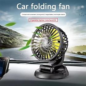 Car Fan, 12V Cigarette Lighter or USB Powered Vehicle Fan, Foldable Dashboard Fan with 360° Rotation, 5 Blades Powerful Cooling Fan for Car, Truck, SUV, RV, Of