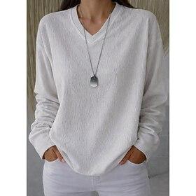 Women's Plus Size T Shirt Tee Textured Fashion Casual Long Sleeve V Neck Regular Tops Daily Going out Black White Gray Spring Fall