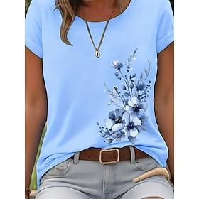 Women's T Shirt Color Block Print Floral Graphic Vintage Stylish Classic Short Sleeve Crew Neck Regular Tops Daily Weekend Blue Black Yellow Pink Red Summer Sp