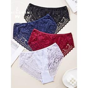 Women's Panties Lace Elastic WaistNightwearSpandex Nylon Casual Solid Colored Fashion Cute Black White Red Navy Blue Spring Summer