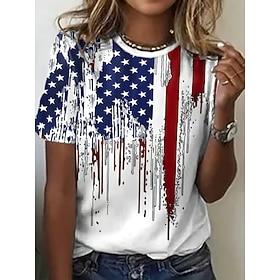 Independence Day Patriotic Women's T Shirt Graphic Flag Vintage Stylish Casual Short Sleeve Crew Neck Regular Tops Daily Weekend Print Navy Blue Summer Spring