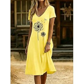 Women's Knee Length Dress Casual Dress Floral Dress Summer Dress Elegant Fashion Modern Outdoor Vacation Going out Regular Fit Floral Short Sleeve V Neck Blue