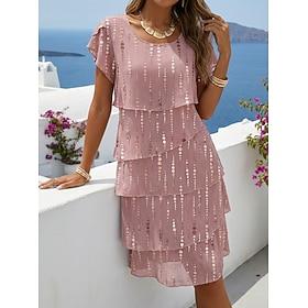 Women's Mini Dress Casual Dress Chiffon Dress Summer Dress Fashion Modern Daily Beach Weekend Regular Fit Flower Short Sleeve Crew Neck Blue Pink Lavender Dark