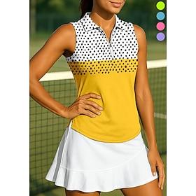 Women's Geometric Polka Dot Tops Sport Shirt Golf Polo Shirt Tennis Shirt Sleeveless Zipper Floral UPF50 UV Resistant High Elasticity Moisture Wicking Breathab