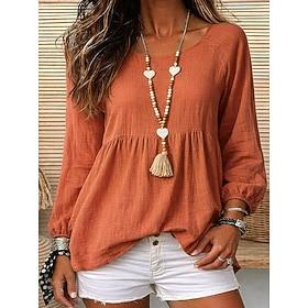 Women's Blouse Ruched Solid Color Stylish Casual Long Sleeve Crew Neck Regular Tops Daily Black White Orange Spring Fall