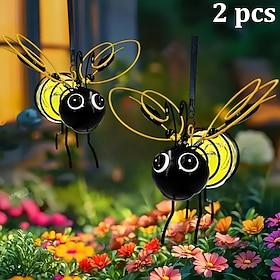 2 Pcs Outdoor Solar Bee-Shaped Hanging Lanterns, Waterproof, Decorative LED Lights for Garden, Yard, Fence, Balcony, Patio – Ambient Landscape Lighting