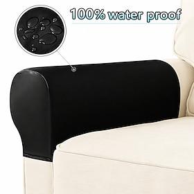 Waterproof Couch Covers 2 Armrest Covers  4 Patches Elastic PU Faux Leather Armrest Protector Anti-Slip Armrest Covers for Furniture Protection