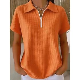 Women's Waffle Shirt T Shirt Polo Shirts Waffle Knit Tops Quarter Zip Plain Stylish Classic Modern Short Sleeve Polo Collar Regular Tops Daily Holiday Going ou