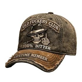 Men's Baseball Cap Blue Brown Cotton Embroidered Streetwear Casual Daily Outdoor Vacation Skull Quotes  Sayings Sun Protection Sunscreen Breathability