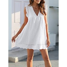 Women's Mini Dress White Dress Elegant Fashion Modern Outdoor Vacation Going out Regular Fit Plain Sleeveless V Neck Black White Pink Burgundy Summer Spring