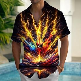 Men's Optical Illusion Lightning Guitar Shirt Summer Shirt Button Up Shirt Short Sleeve Fashion Casual Outdoor Vacation Music Festival Summer Spring Turndown 3