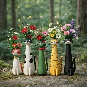 Handmade Quirky Cat-Shaped Vase Resin Garden Decoration, Cute Cat Planter Flower Pot for Succulents, Indoor Outdoor Garden Patio Lawn Balcony Home Decor