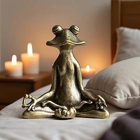 Vintage Metalic Zen Frog Meditation Statue Metal Sculpture Incense Burner Household Decoration Tea Pets