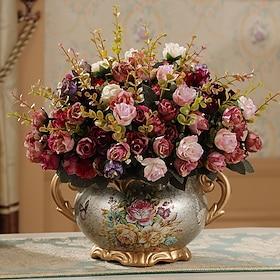 Europæisk kunstig vintage blomsterarrangement vasesæt gylden harpiksvase falsk blomst, luksuriøs boligindretning, bordblomsterarrangement til stue, kontor, hot
