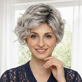 Stylish Curly Bob Synthetic Wig for Women - Silver Gray with Soft Curls and Natural Volume