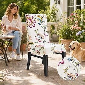 Dining Chair Cover Stretch Waterproof High Back Dining Chair Cover Office Chair Cover Floral Printed Slipcovers