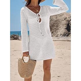 Dame Badetøj Opdækning Svømmedragt Kjoler badedragt sexet udskæring Ferie Strand Tøj Vanlig V-hals Langærmet Badedragter