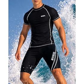 Men's Regular 2 Piece Rash Guard Surfing Shirt Swimsuit Shorts Patchwork Knee-Length Leg UV Sun Protection Quick Dry Breathable Short Sleeve Swimwear Surfing W