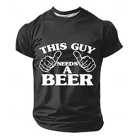 Men's This Guy Needs A Beer Two Thumbs Pointing Funny Humorous Novelty Drinking T Shirt Tee Graphic Regular Fit Casual Party BBQ Gift Designer Clothing Apparel