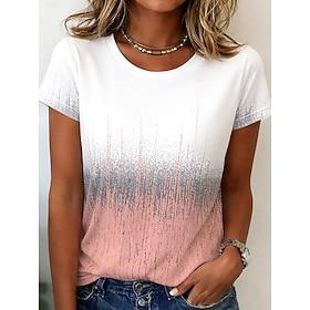 Women's T Shirt Print Ombre Graphic Abstract Stylish Classic Casual Short Sleeve Crew Neck Round Neck Regular Tops Casual Daily Blue Pink Purple Green Summer S