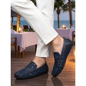 Herre marineblå broderede loafers slip-on afslappede køresko bløde, lette og komfortable fodtøj til resortaftener, strandrestauranter, ferierejser, krydstogtaf